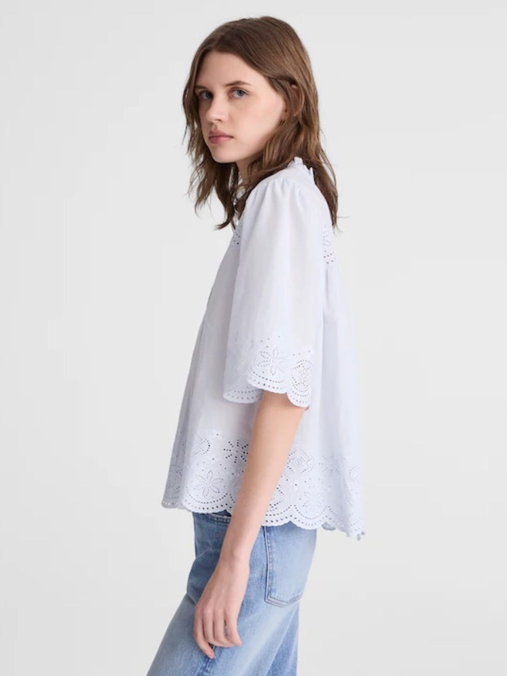 Madewell Embroidered Pintuck High-Neck Top - Picture 4 of 7